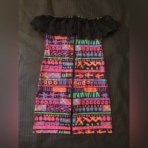 90s Ruffle Lace Strapless Dress